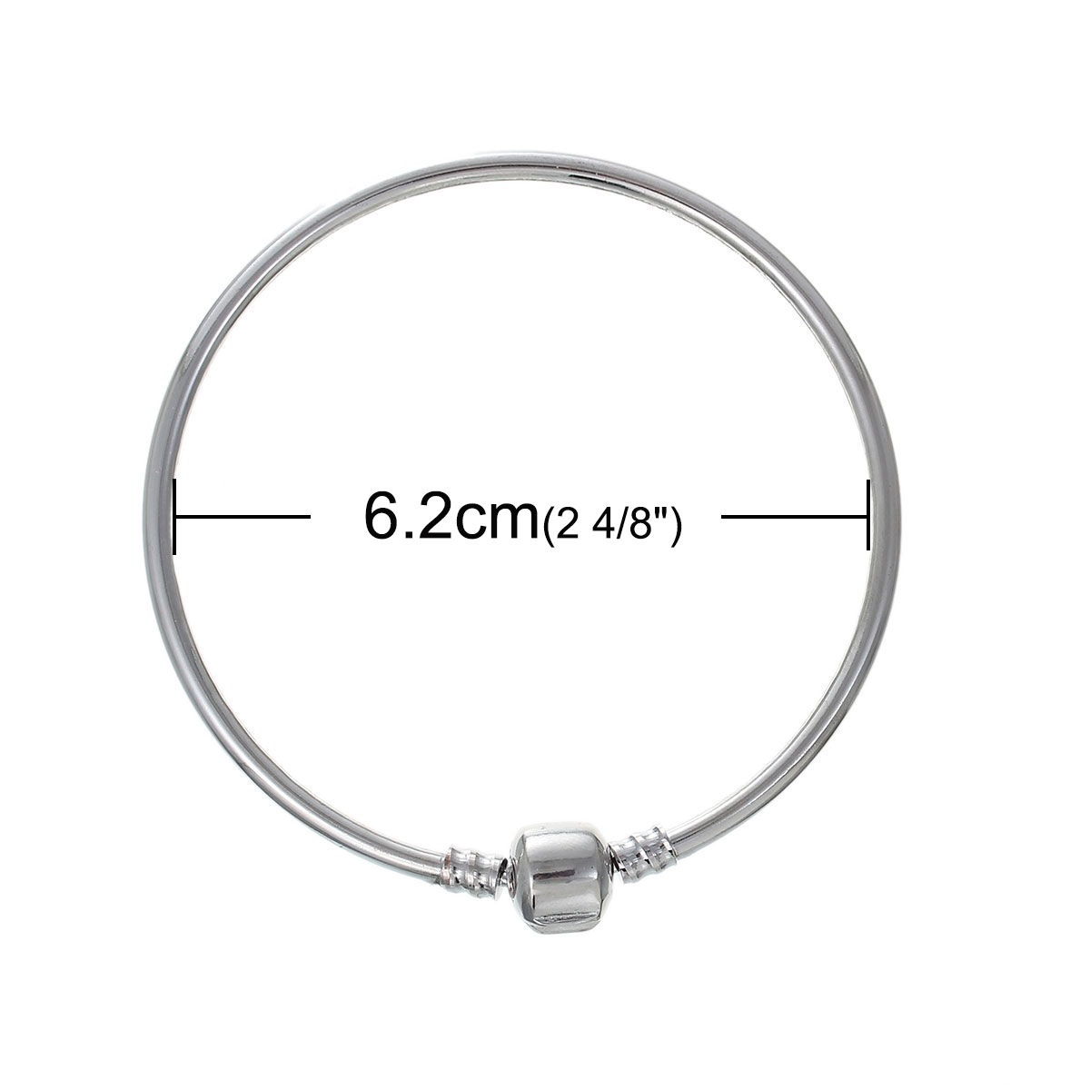 Imagen de Latón Estilo Europeo Encanto Brazalete Ronda Colgante Tono de Plata con Snap Corchete 21cm longitud, 1 Unidad