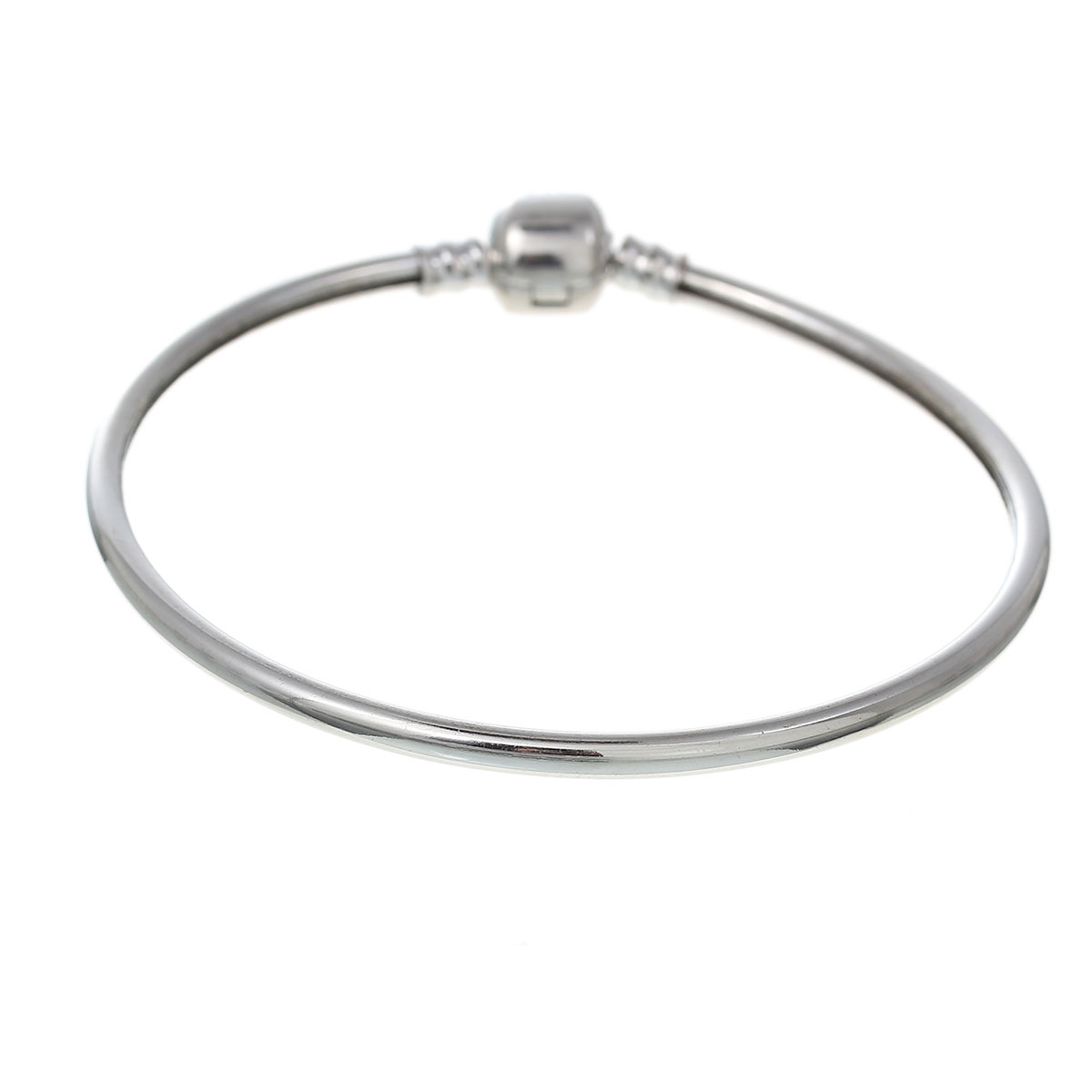 Imagen de Latón Estilo Europeo Encanto Brazalete Ronda Colgante Tono de Plata con Snap Corchete 21cm longitud, 1 Unidad