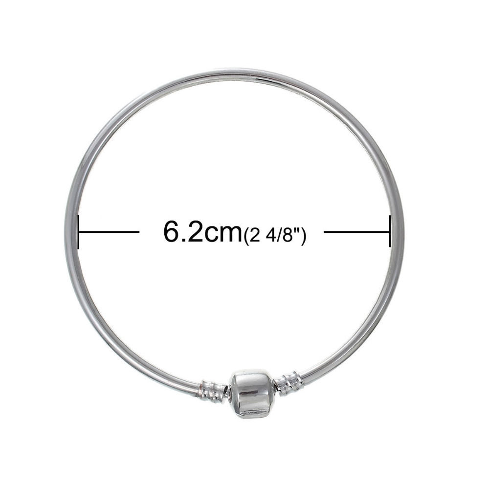 Imagen de Latón Estilo Europeo Encanto Brazalete Ronda Colgante Tono de Plata con Snap Corchete 21cm longitud, 1 Unidad