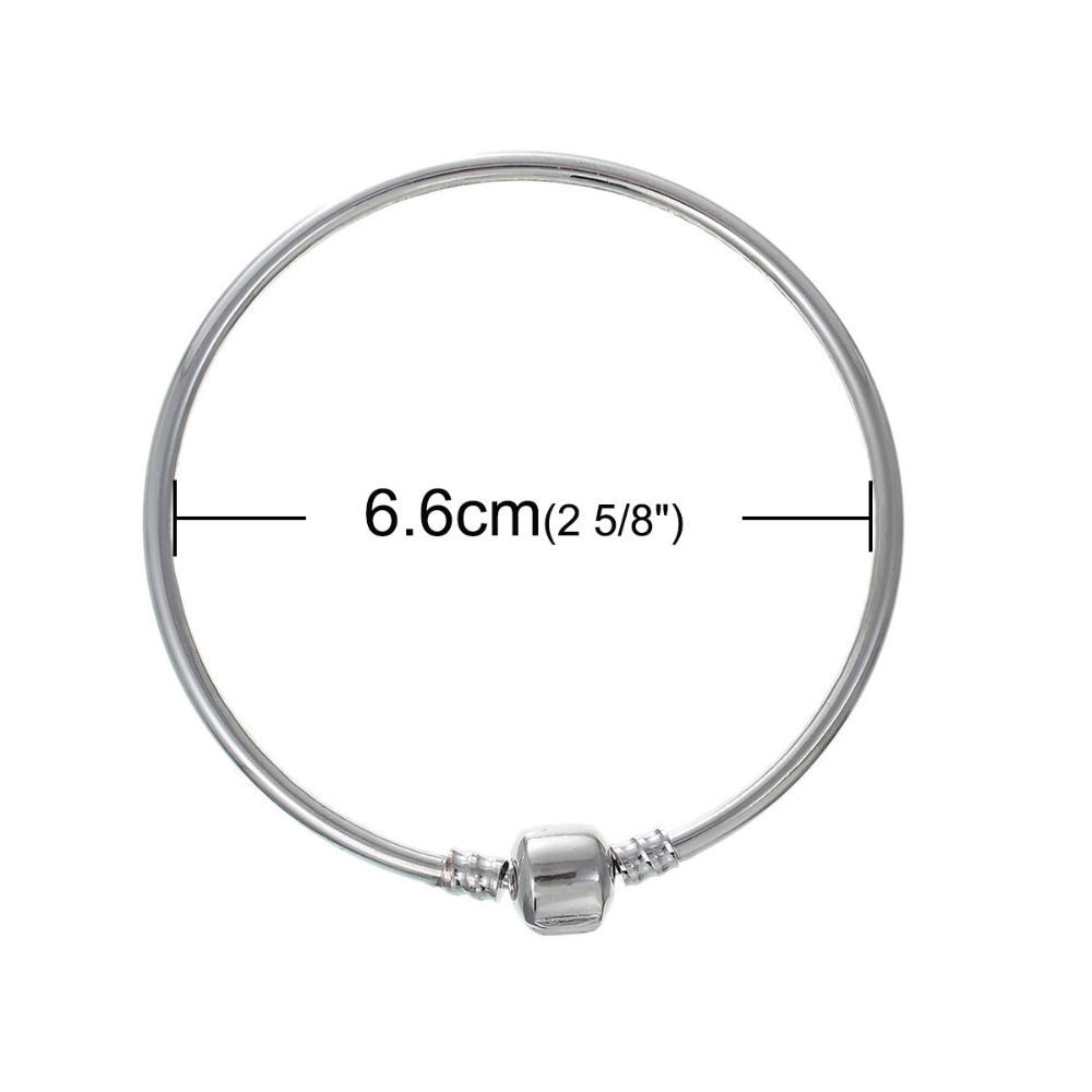 Imagen de Latón Estilo Europeo Encanto Brazalete Ronda Colgante Tono de Plata con Snap Corchete 21cm longitud, 1 Unidad