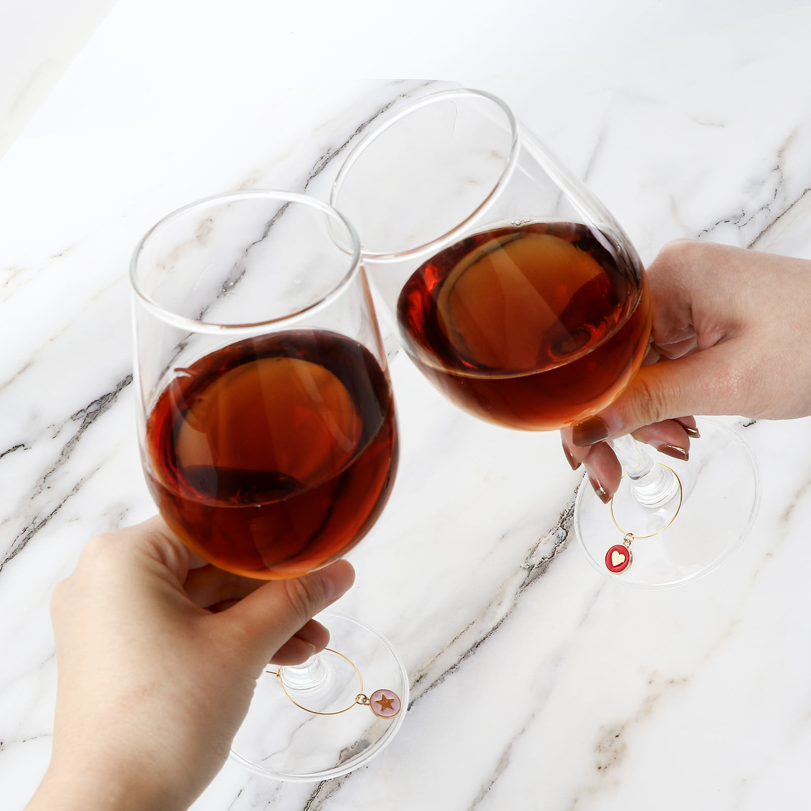 Picture of Zinc Based Alloy Wine Glass Charms Round Star Mixed Color With Cloth Bag 4.5cm x 3cm, 1 Set (Approx 10 PCs/Set)