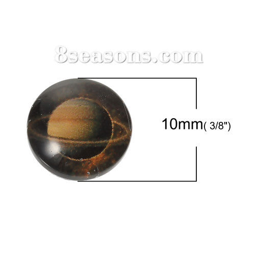 Picture of Glass Dome Seals Cabochon Round Flatback At Random Mixed Galaxy Universe Pattern Transparent 10mm( 3/8") Dia, 10 PCs