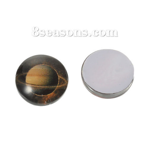 Picture of Glass Dome Seals Cabochon Round Flatback At Random Mixed Galaxy Universe Pattern Transparent 10mm( 3/8") Dia, 10 PCs
