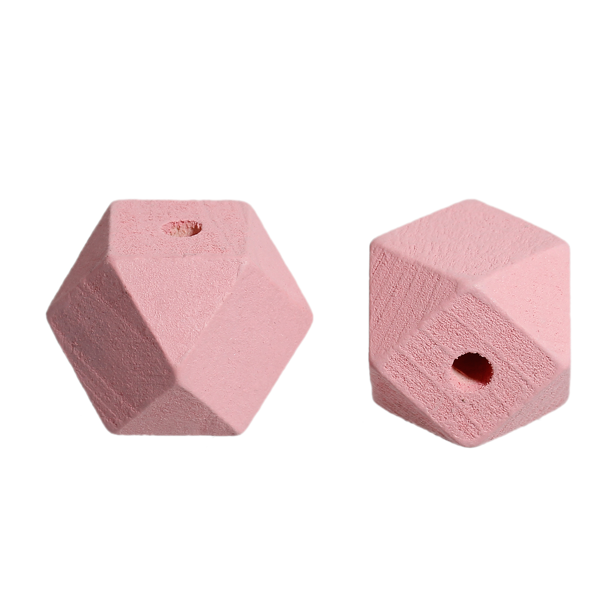 Picture of Natural Hinoki Wood Spacer Beads Polygon Pink Faceted About 20mm x 20mm, Hole: Approx 4.2mm, 20 PCs