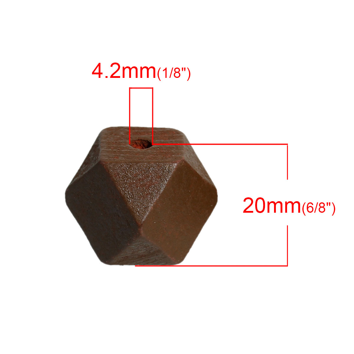 Picture of Natural Hinoki Wood Spacer Beads Polygon Coffee Faceted About 20mm x 20mm, Hole: Approx 4.2mm, 20 PCs