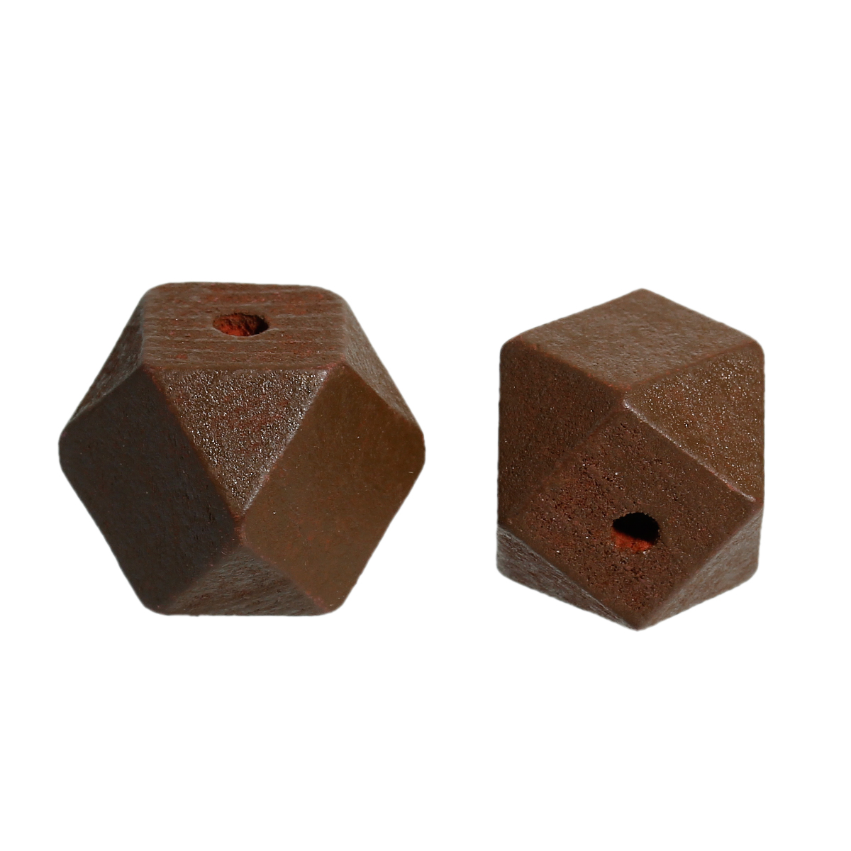 Picture of Natural Hinoki Wood Spacer Beads Polygon Coffee Faceted About 20mm x 20mm, Hole: Approx 4.2mm, 20 PCs
