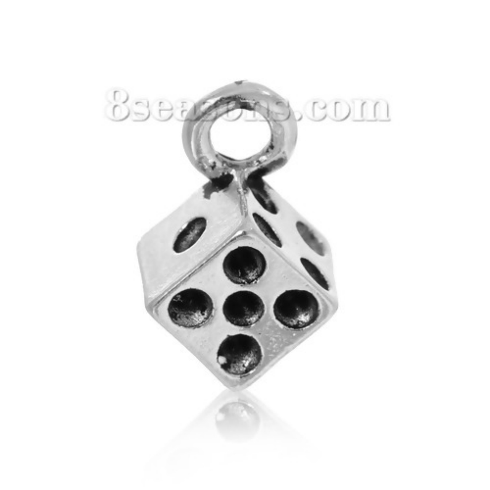 Picture of Zinc Based Alloy 3D Charms Pendants Dice Antique Silver Color 11mm( 3/8") x 11mm( 3/8"), 20 PCs