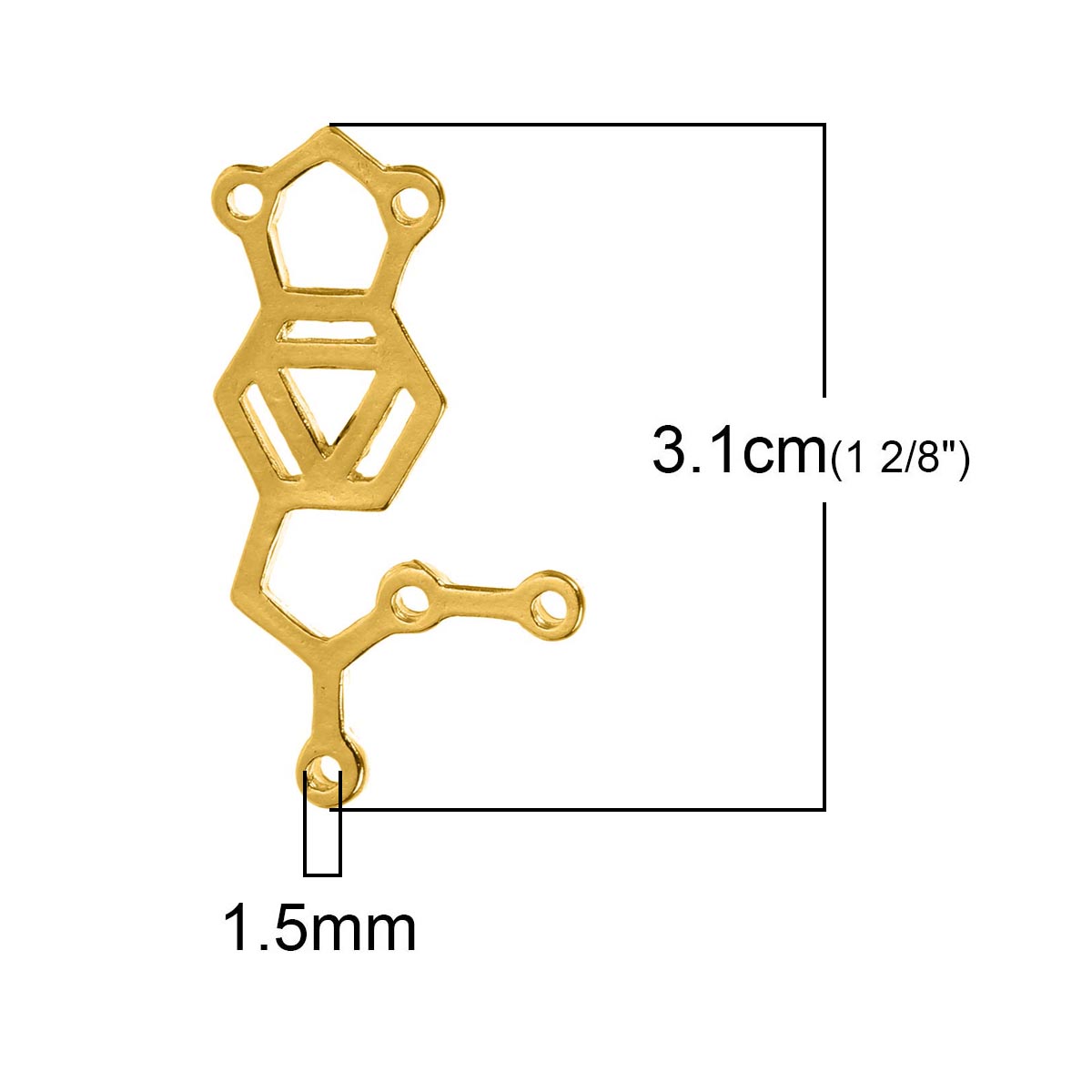 Picture of Zinc Based Alloy MDMA Molecule Chemistry Science Connectors Findings Gold Plated 31mm x 18mm, 10 PCs