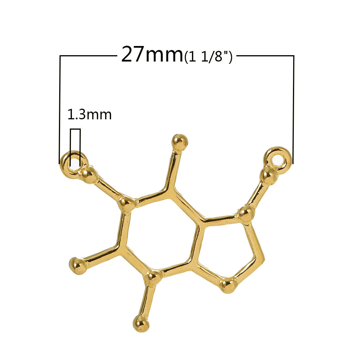 Picture of Zinc Based Alloy Caffeine Molecule Chemistry Science Connectors Findings Gold Plated 27mm x 23mm, 10 PCs
