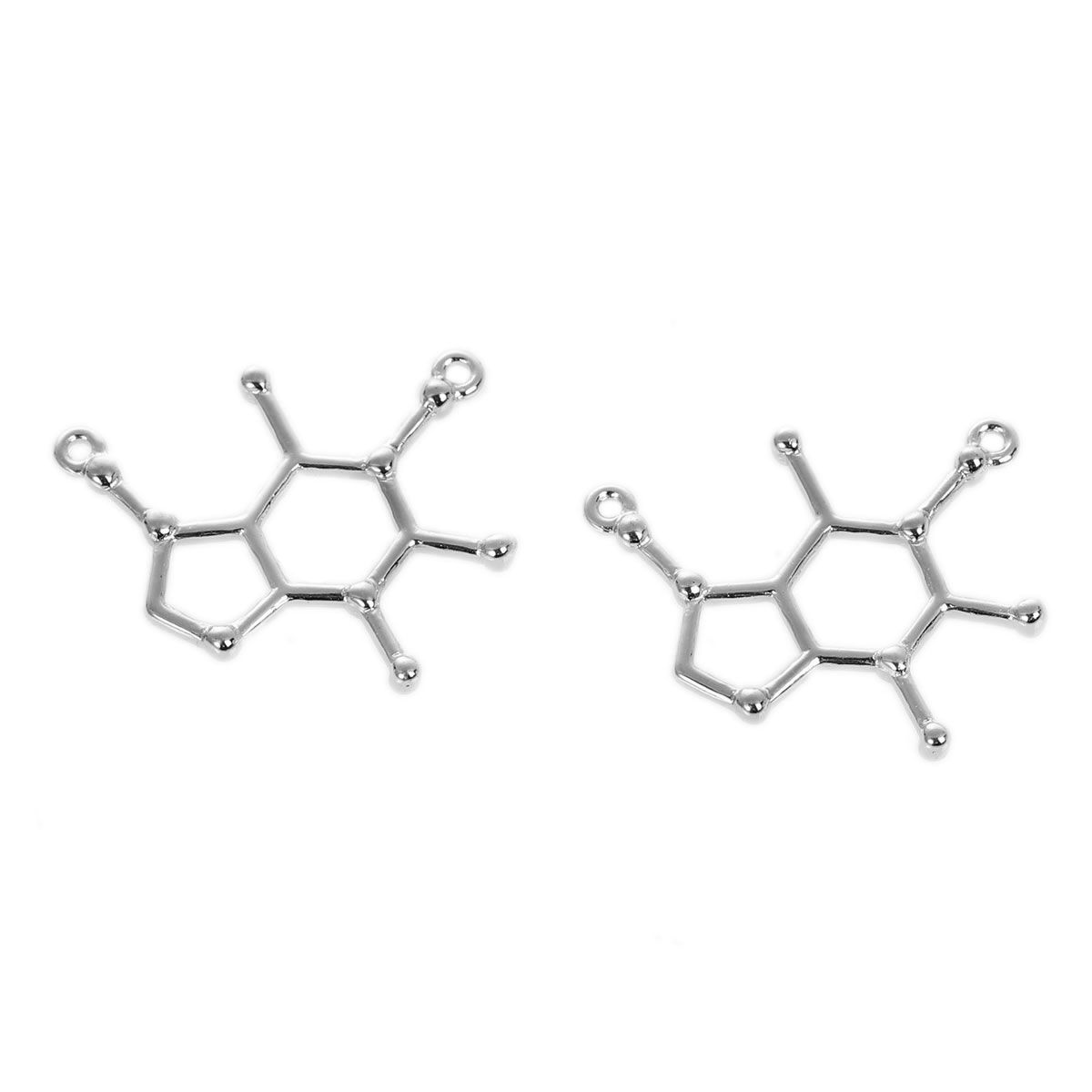 亜鉛合金 分子式/化学式 コネクターパーツ カフェイン シルバートーン 27mm x 23mm、 10 個 の画像