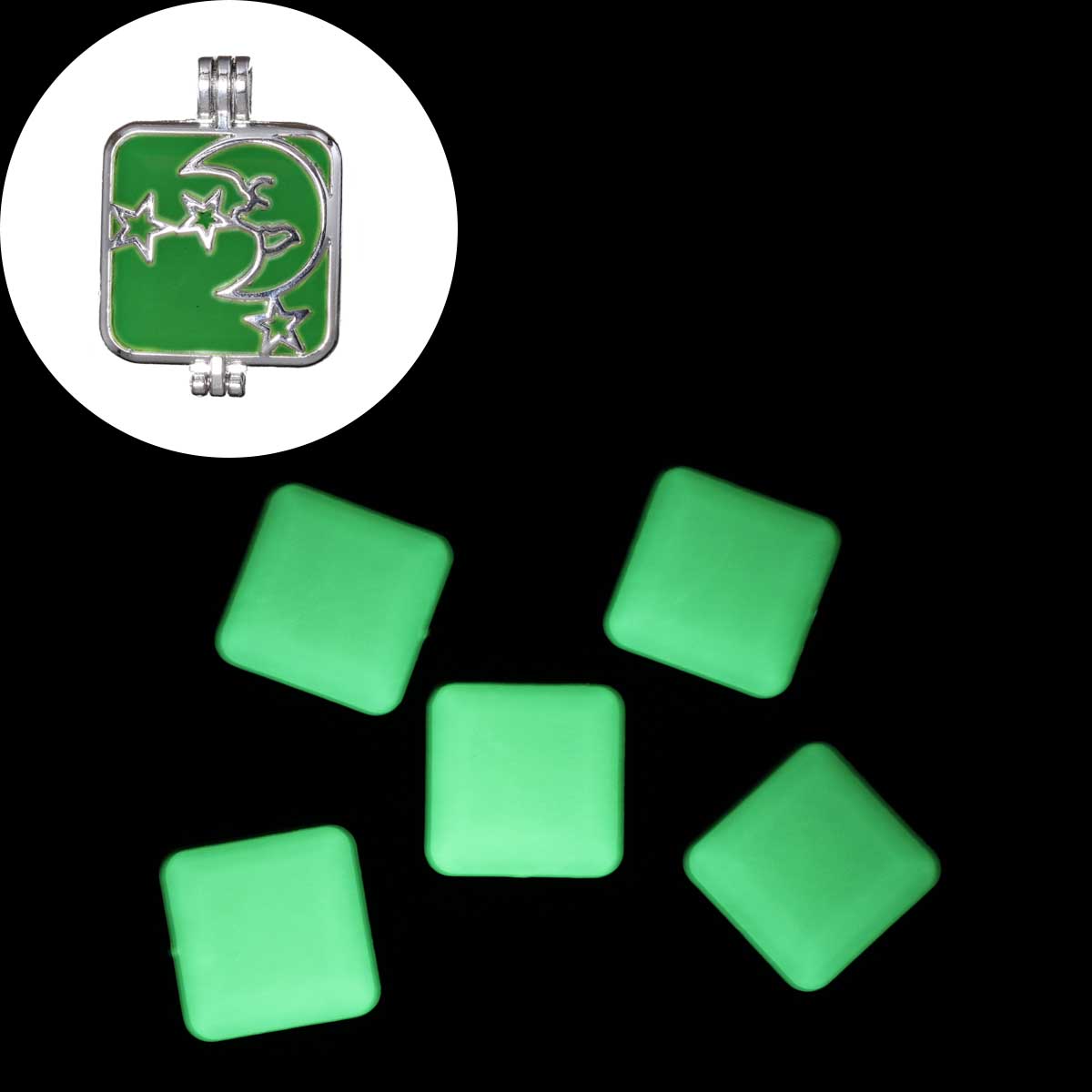 Picture of Acrylic Green Glow In The Dark Dome Seals Cabochon Square 26mm(1") x 26mm(1"), 1 Piece