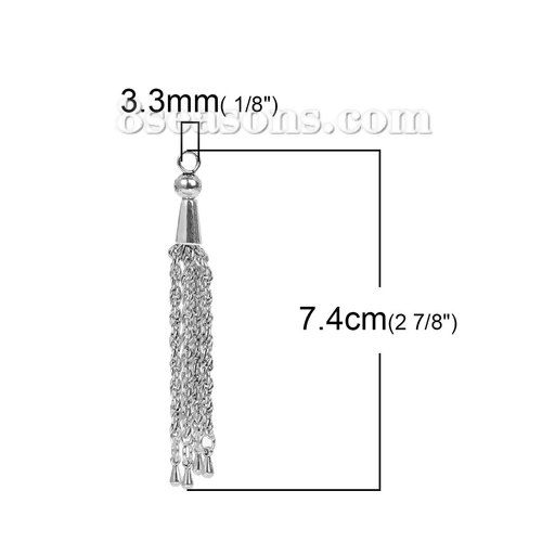Picture of Zinc Based Alloy & Iron Based Alloy Charms Pendants Tassel Antique Silver Color With Drop Beads 74mm(2 7/8") x 6mm( 2/8"), 5 PCs