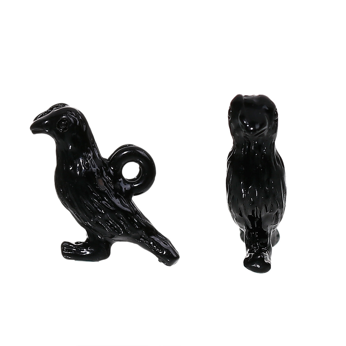 Picture of Zinc Based Alloy Halloween 3D Charms Crow Bird Black Enamel 16mm( 5/8") x 10mm( 3/8"), 10 PCs