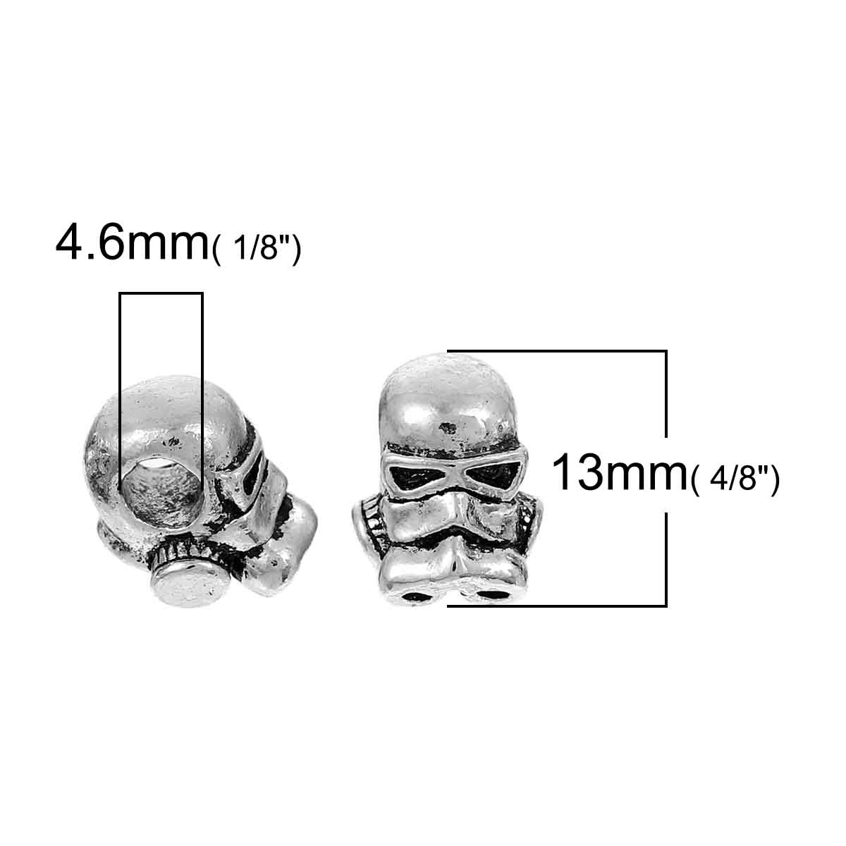 Bild von Zinklegierung 3D European Stil Charm Großlochperlen Kopf von Mensch Antiksilber etwa 13mm x 11mm, Loch:Ca 4.6mm, 5 Stücke