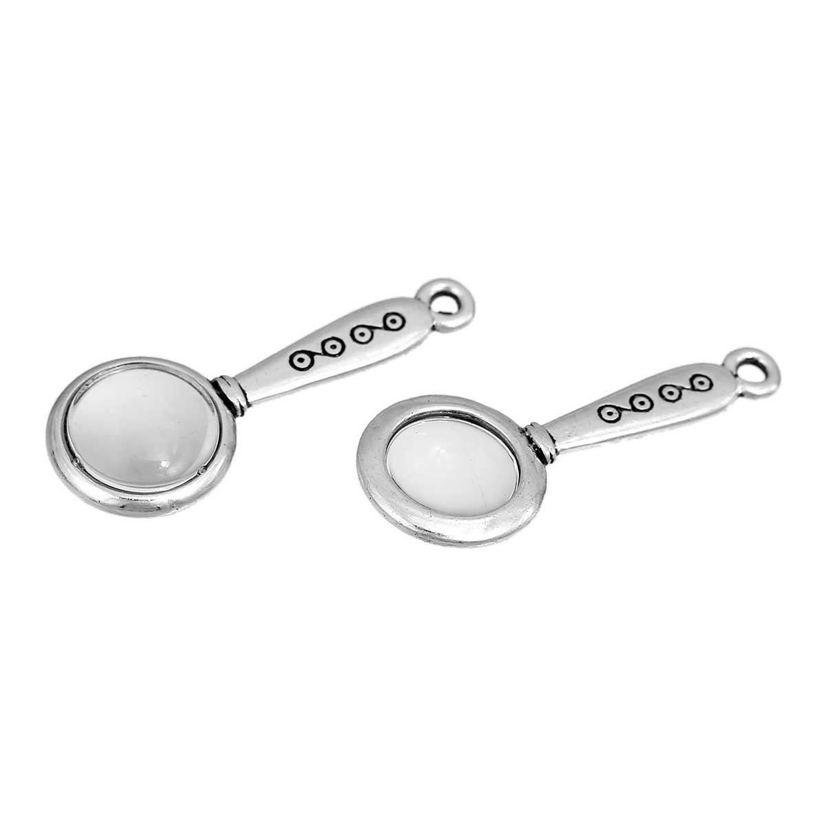 Picture of Zinc Based Alloy Charms Pendants Magnifying Glass With Clear Glass Antique Silver Color Pattern Carved 32mm(1 2/8") x 12mm( 4/8"), 10 PCs