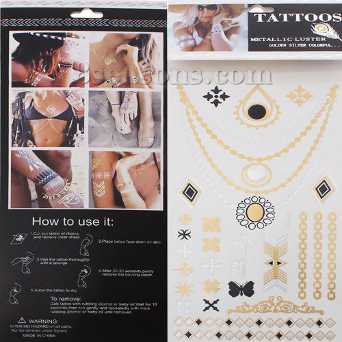 Bild von Temporäre Metallic Tattoos Aufkleber für Körper Wasserdicht Mit verschiedenen Muster 20.5cm x 10.5cm, 1 Blatt