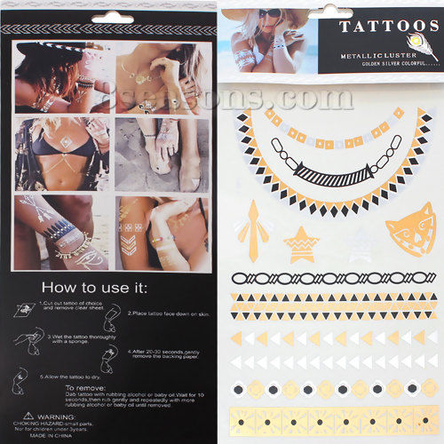 Bild von Temporäre Metallic Tattoos Aufkleber für Körper Wasserdicht Mit verschiedenen Muster 21cm x 15cm, 1 Blatt
