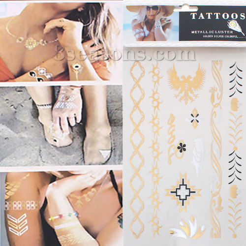 Bild von Temporäre Metallic Tattoos Aufkleber für Körper Wasserdicht Mit verschiedenen Muster 21cm x 15cm, 1 Blatt