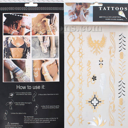Bild von Temporäre Metallic Tattoos Aufkleber für Körper Wasserdicht Mit verschiedenen Muster 21cm x 15cm, 1 Blatt