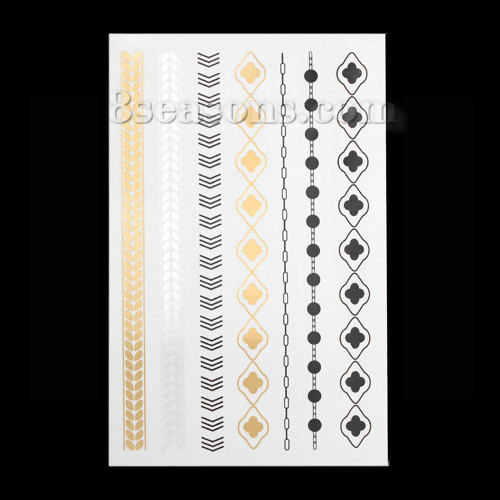 Bild von Temporäre Metallic Tattoos Aufkleber für Körper Wasserdicht Mit verschiedenen Muster 21cm x 15cm, 1 Blatt