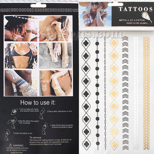 Bild von Temporäre Metallic Tattoos Aufkleber für Körper Wasserdicht Mit verschiedenen Muster 21cm x 15cm, 1 Blatt