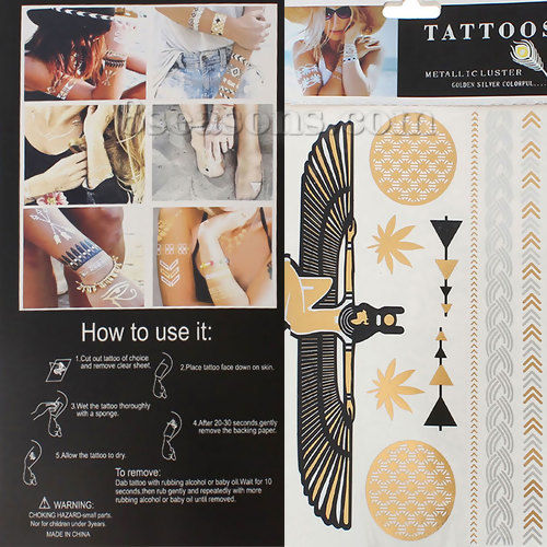 Bild von Temporäre Metallic Tattoos Aufkleber für Körper Wasserdicht Mit verschiedenen Muster 21cm x 14.5cm, 1 Blatt