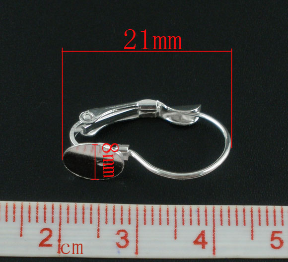 Imagen de Pendientes de Clip Base Camafeo Latón de Ronda, Argentado (Apta 8mm Dia.) 21mm x 14mm, 50 Unidades