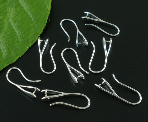 Immagine di Ottone Componente di Orecchino Ganci per Orecchini Curva Argento Placcato Nulla Disegno 25mm x 13mm posta / filo: ( 0.8mm)， 10 Pz