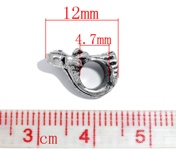Picture of 20 PCs Zinc Based Alloy Religious European Style Large Hole Charm Beads Antique Silver Color Angel 12mm x 10mm, Hole: Approx 4.7mm