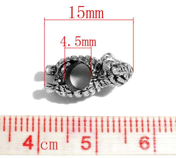 Picture of 20 PCs Zinc Based Alloy Easter Day European Style Large Hole Charm Beads Antique Silver Color Sheep Animal 3D 15mm x 12mm, Hole: Approx 4.5mm