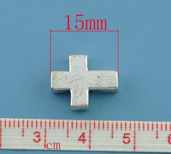 Imagen de Cuentas Espaciador Zamak Cruz,Plata Antigua 15mm x 12mm, Agujero: acerca de 2.2mm, 20 Unidades