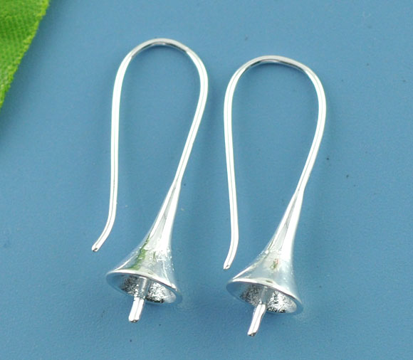 真鍮 ピアスフック イヤリングパーツ フラワー 銀メッキ(8mmビーズに適応) 29mm x 12mm、 ワイヤーサイズ:（20ゲージ）、10 PCs の画像