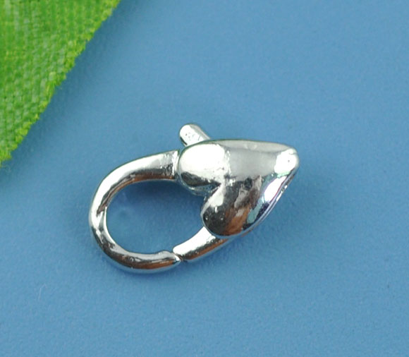 Picture of Zinc Based Alloy Lobster Clasps Heart Silver Tone 12mm x 7mm, 30 PCs