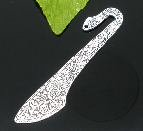 Picture of Zinc Based Alloy Bookmark Twist Antique Silver Color With Loop Carved Pattern 8.1cm, 5 PCs