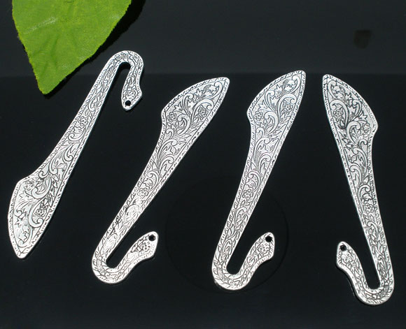 Picture of Zinc Based Alloy Bookmark Twist Antique Silver Color With Loop Carved Pattern 8.1cm, 5 PCs