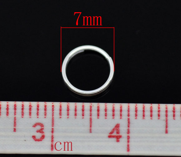 Picture of 1000 PCs 7mm Dia., 0.6mm(23 gauge) Iron Based Alloy Double Split Jump Rings Findings For Jewelry Making Silver Plated Round