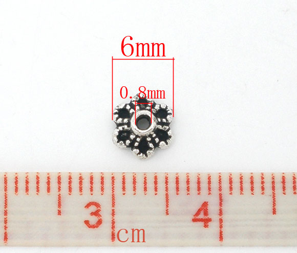 Picture of Zinc Based Alloy Beads Caps Flower Antique Silver Color (Fits 8mm-12mm Beads) 6mm x 2.8mm, 300 PCs
