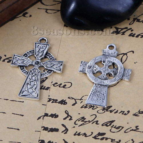 Bild von Zinklegierung Ostertag Anhänger Antiksilber Kreuz Keltisch Knoten (Kann halten ss10 Strasssteine mit spitzer Rückseite) 3.9cm x 2.5cm, 5 Stück