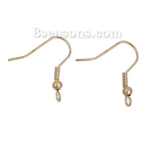 Bild von Eisenlegierung Ohrring Ohrhaken Fischhaken Vergoldet 19mm x 18mm, Drahtstärke: (21 gauge), 300 Stück