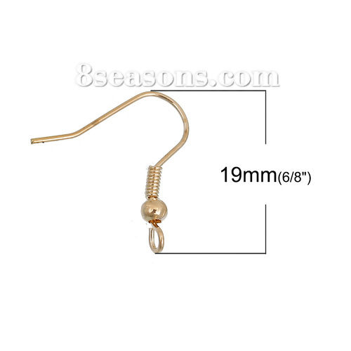 Bild von Eisenlegierung Ohrring Ohrhaken Fischhaken Vergoldet 19mm x 18mm, Drahtstärke: (21 gauge), 300 Stück