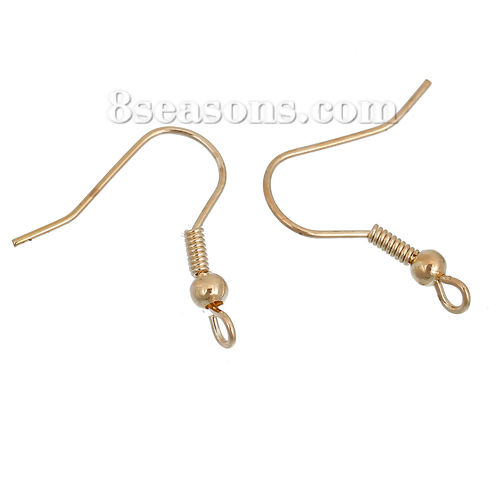 Bild von Eisenlegierung Ohrring Ohrhaken Fischhaken Vergoldet 19mm x 18mm, Drahtstärke: (21 gauge), 300 Stück