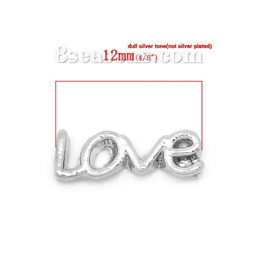 Picture of Zinc Based Alloy Floating Charms For Glass Locket Message " Love " Silver Tone 12mm( 4/8") x 4mm( 1/8"), 5 PCs