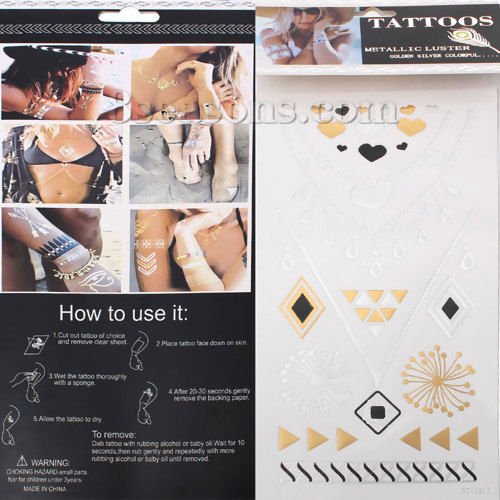 Bild von Temporäre Metallic Tattoos Aufkleber für Körper Wasserdicht Bunt Mit verschiedenen Muster 20.5cm x 10.5cm, 1 Blatt