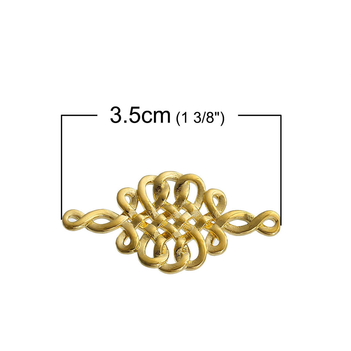 真鍮 ケルトノット コネクターパーツ 菱形 金メッキ 35mm x 18mm、 2 個 の画像
