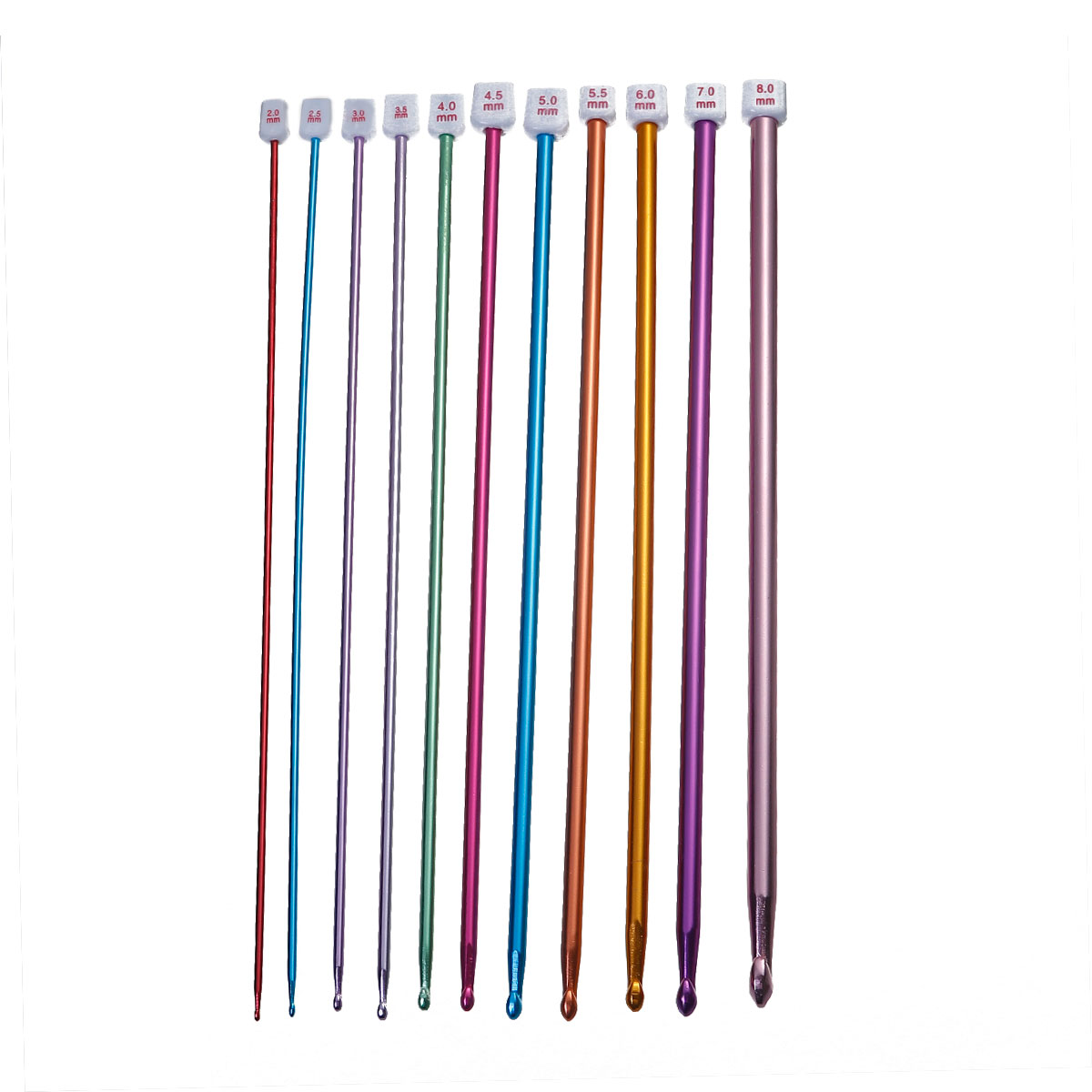 Picture of 2mm-8mm Aluminum Crochet Hooks At Random Color Mixed 27cm(10 5/8") long, 1 Set (11 PCs)