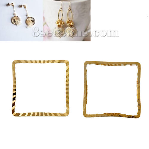 Изображение 50 ШТ Латунь Геометрический Разъемы подвесок для рамки безеля Позолоченный Квадратные 12мм x 12мм