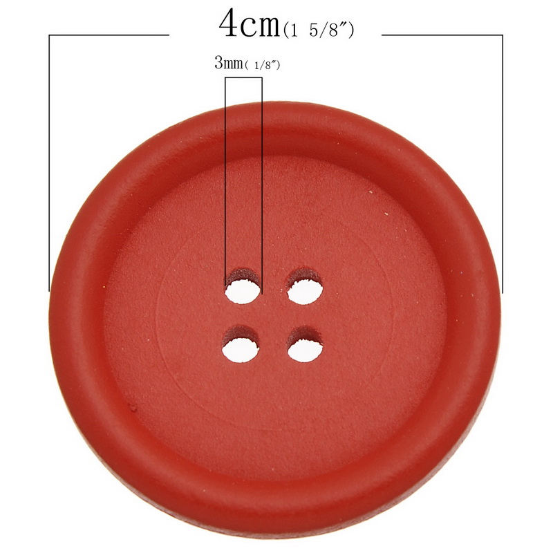 Picture of Natural Wood Sewing Buttons Scrapbooking 4 Holes Round At Random Mixed 4cm(1 5/8") Dia, 30 PCs