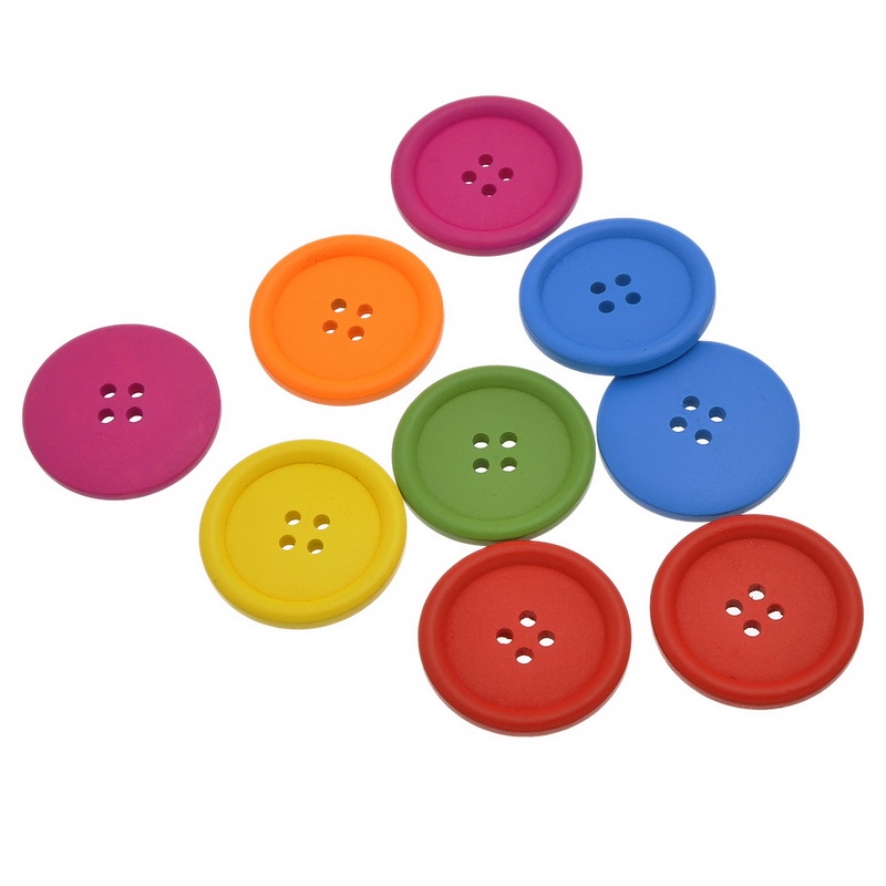 Picture of Natural Wood Sewing Buttons Scrapbooking 4 Holes Round At Random Mixed 4cm(1 5/8") Dia, 30 PCs