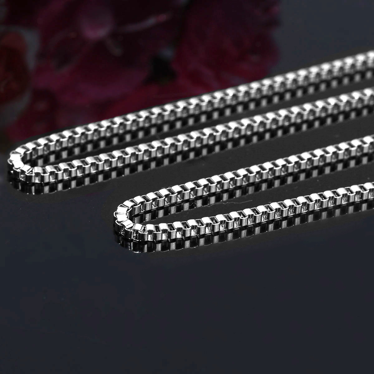Picture of 304 Stainless Steel Box Chain Jewelry Necklace Silver Tone 50cm(19 5/8") long, Chain Size: 2x2mm(1/8"x1/8") , 1 Piece