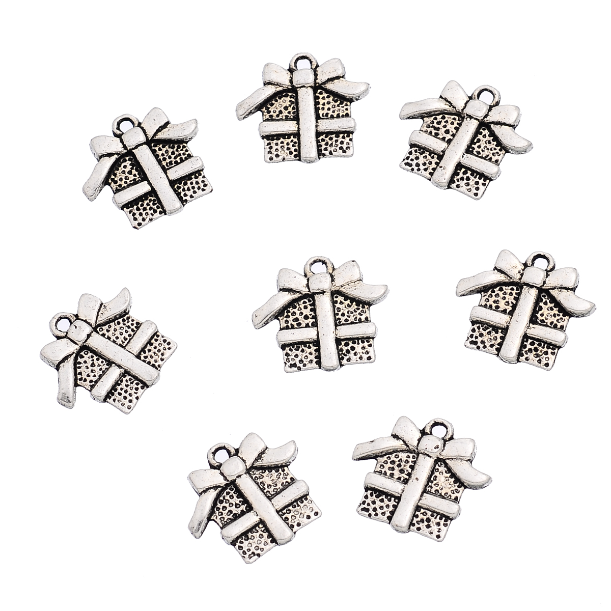 Picture of Zinc Metal Alloy Charm Pendants Christmas Gift Box Antique Silver Color 15mm(5/8") x 16mm(5/8"), 30 PCs